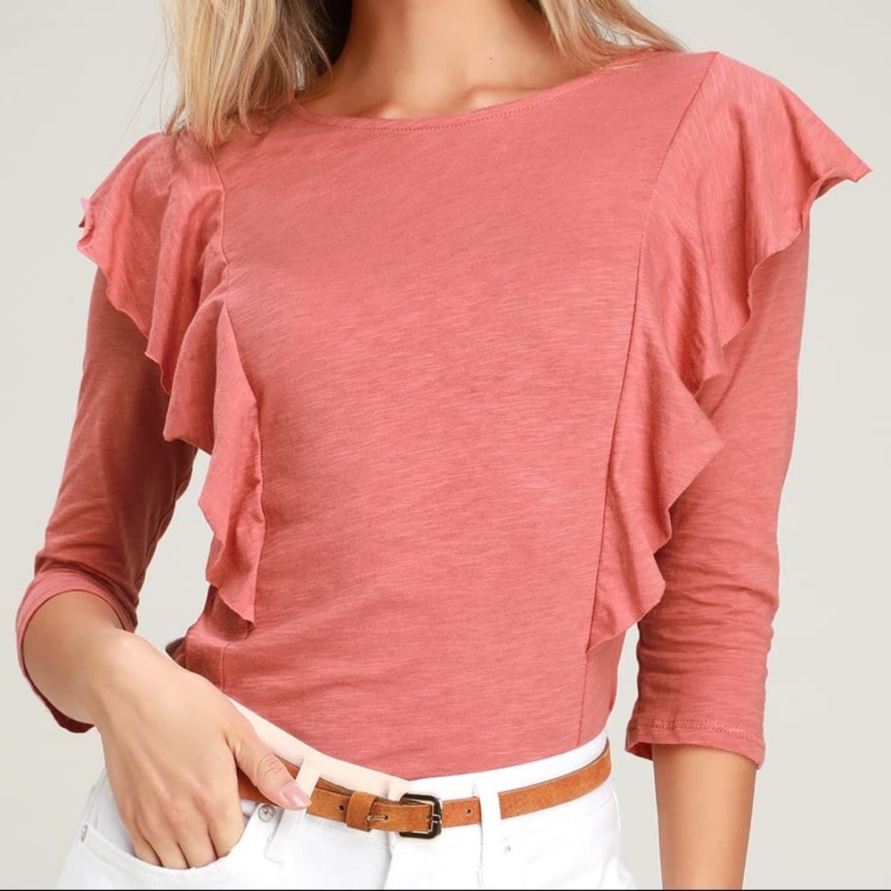 Lulu’s Phoenix Rusty Rose Ruffled Top - Picture 4 of 4